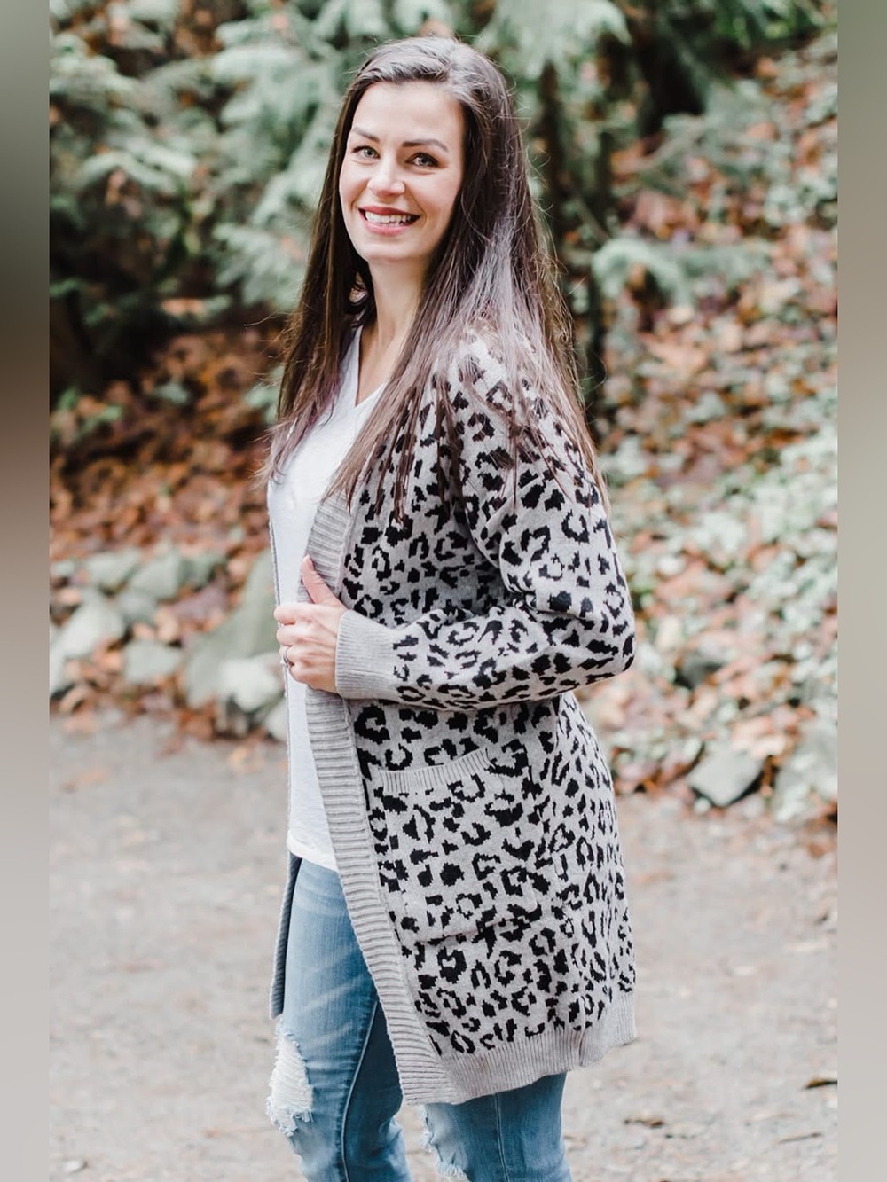 Wild Idea Cardigan 2.0 (NWOT) Grey Leopard Print, Size Small